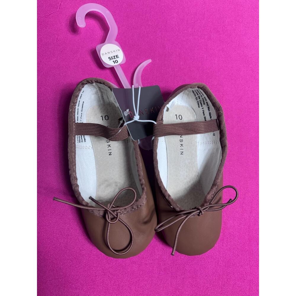 Danskin Ballet Slippers – Brown Stretch Elastic Bow Dance Shoes Size 10 - Picture 2 of 4